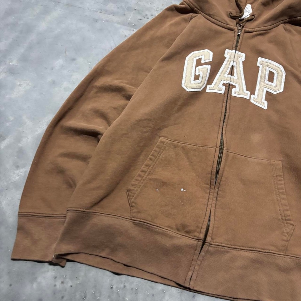 Vintage Y2K/2000s Light Brown Gap Spellout Zip Up Hoodie! - Picture 3 of 8